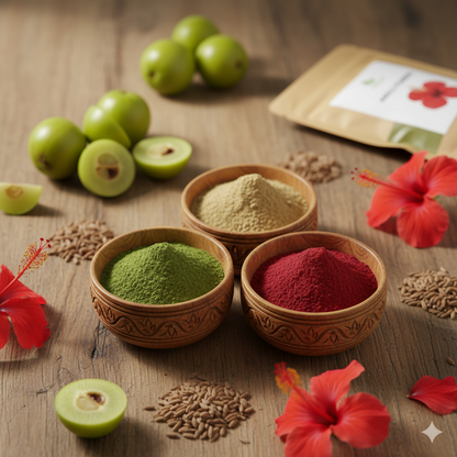 Amla Methi Hibiscus Powder for Hair Fall, Thickness & Shine