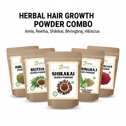Amla Reetha Shikakai Bhringraj Hibiscus Powder (100g Each) - 500g (Ultimate Herbal Haircare Kit)